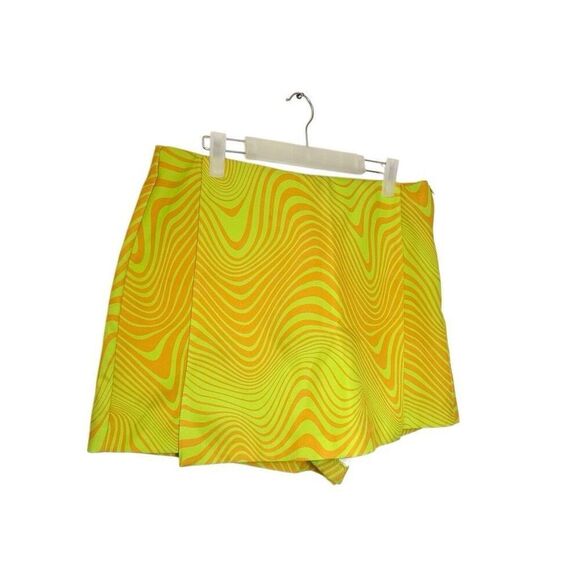 Primark Neon Swirl Print Built-In Shorts Mini Skort Yellow Orange Size 14 - Picture 4 of 5